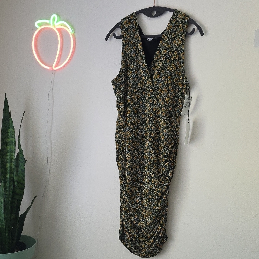 Floral Sleeveless Dress - Black and Yellow